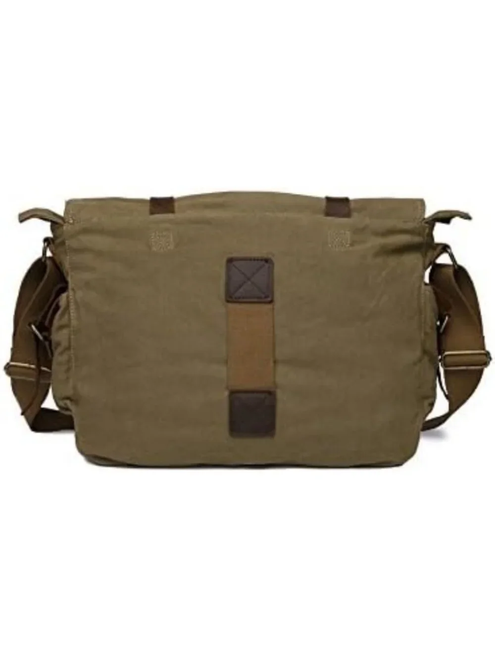 Vintage Military Style Leather Canvas Messenger Bag - Medium Laptop Tote